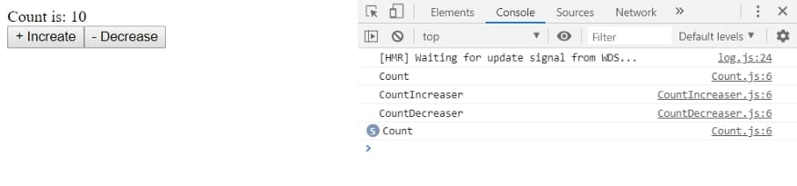 Counter demo showing only the Count component is re-rendering with separate contexts