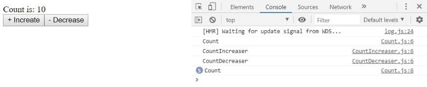 Counter demo showing only the Count component is re-rendering with constate